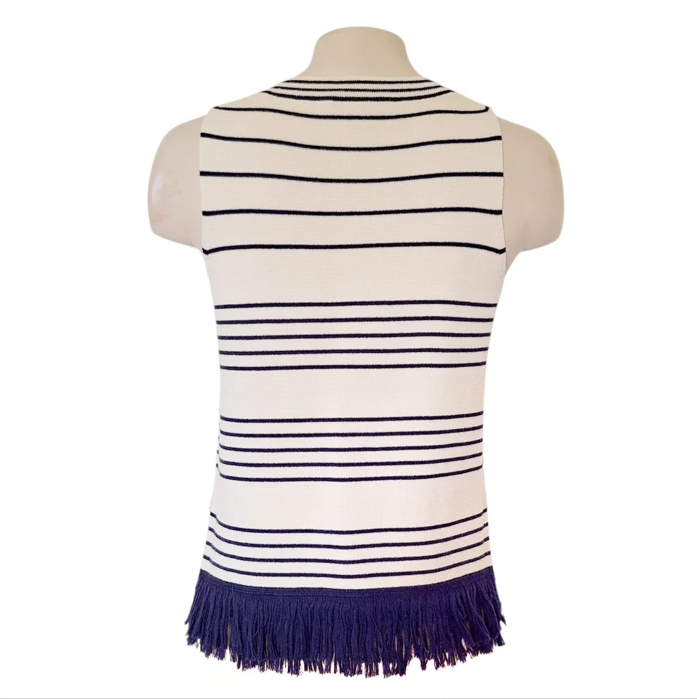 J.Crew Nautical Stripe Sleeveless Sweater Fringe Hem XS